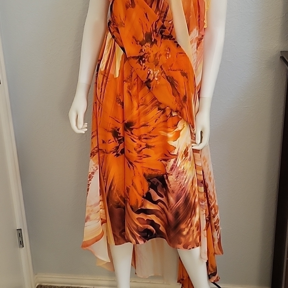 Ashley STEWART Chiffon Abstract Layered Maxi Camisole Bardot Tiki Slip Dress - Picture 11 of 12